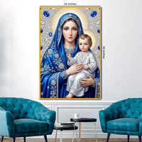Mother Mary and Baby Jesus Floating Frame Crystal Wall Painting