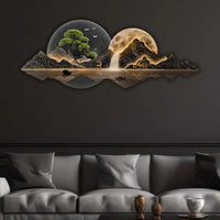 Mountains Trees Moonlit Waterfall & Deer Crystal Glass Backlit LED Wall Art