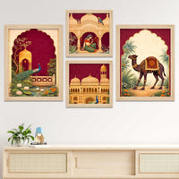 Mughal Architecture & Rajasthani Camel Wall Frame Set of Four