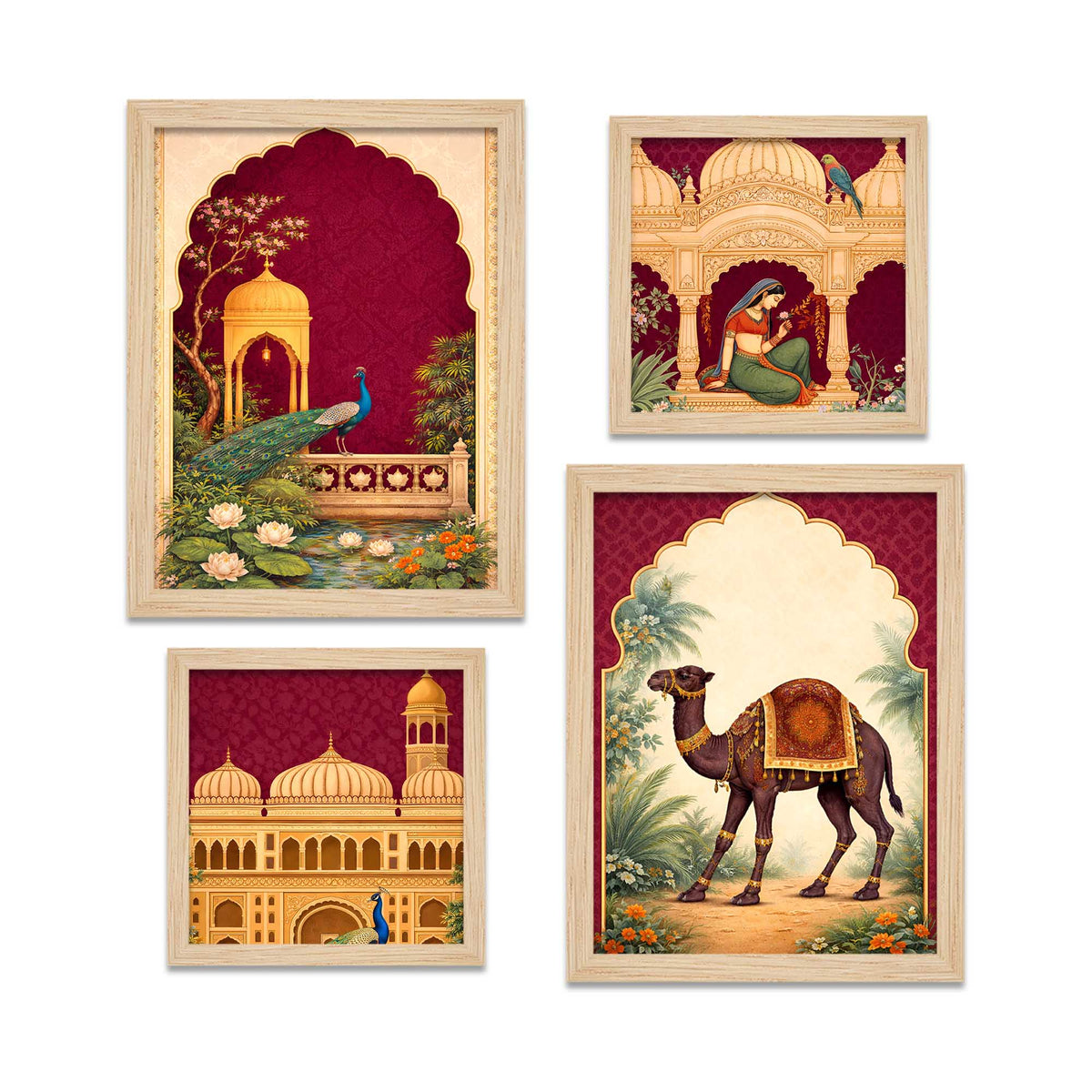 Mughal Architecture & Rajasthani Camel Wall Frame Set of Four