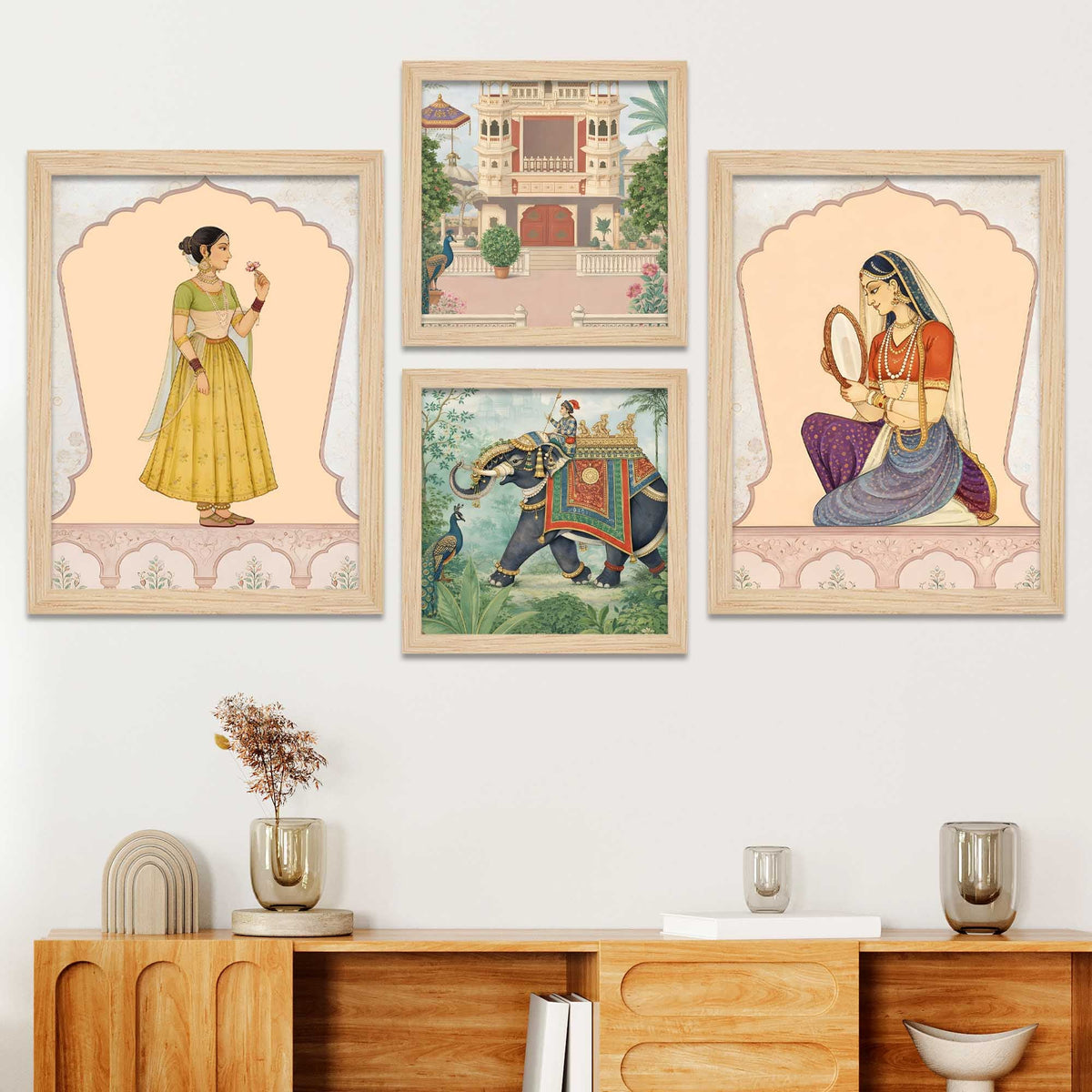 Mughal Rajasthani Miniature Style Wall Art Frame Set of Four