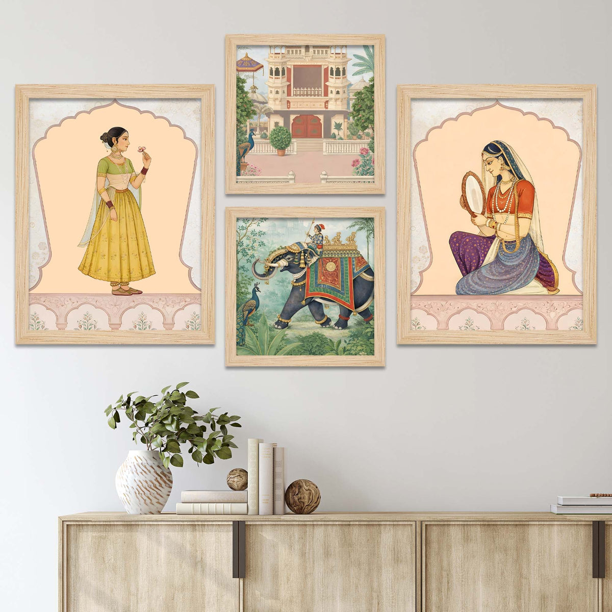 Mughal Rajasthani Miniature Style Wall Art Frame Set of Four