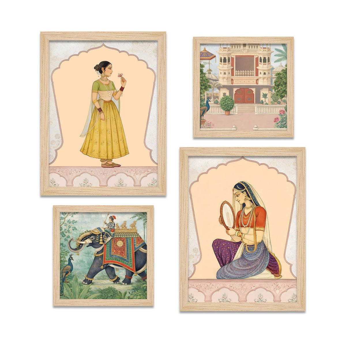 Mughal Rajasthani Miniature Style Wall Art Frame Set of Four