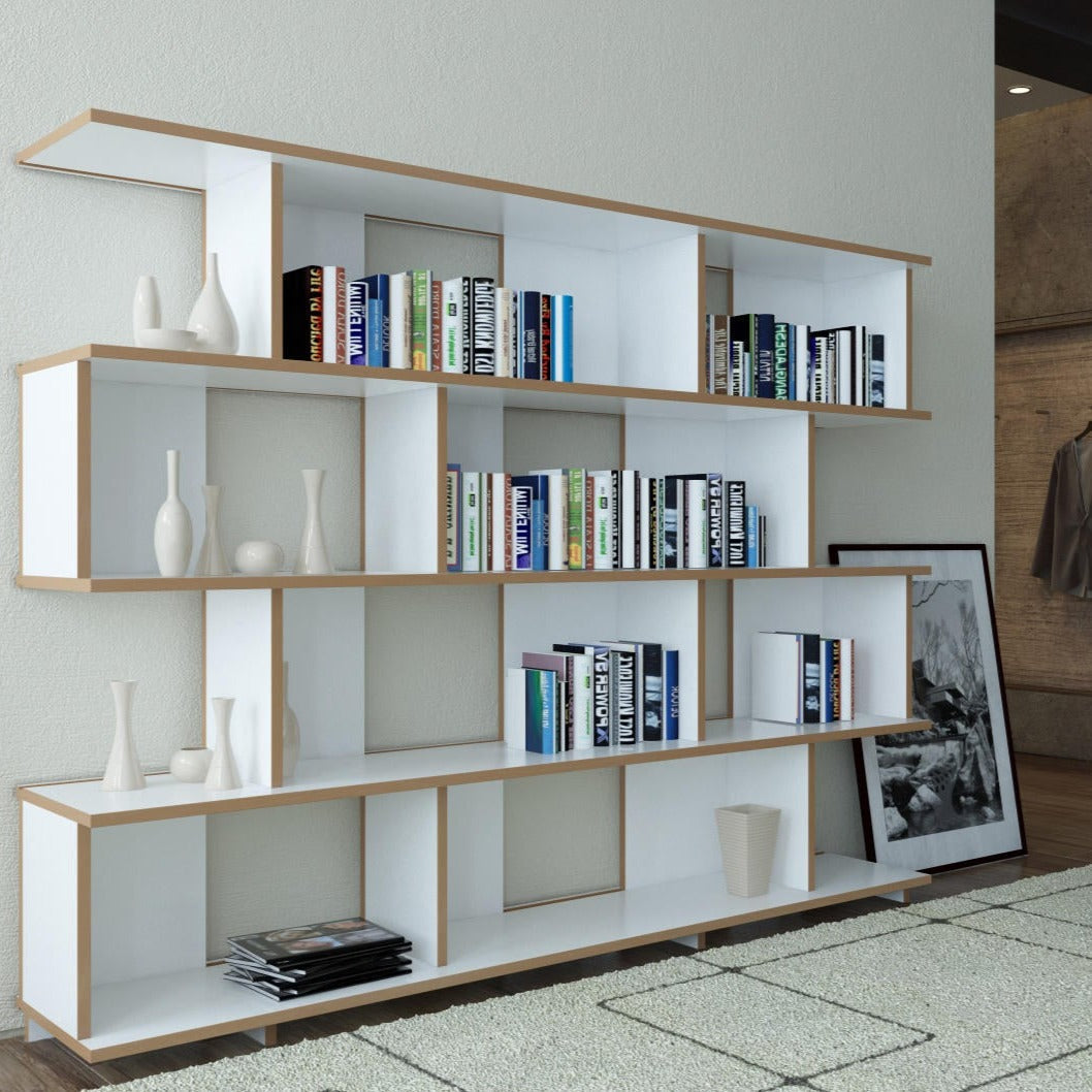 Multi-Level Wooden Bookshelf | Open Storage Rack for Living Room & Study