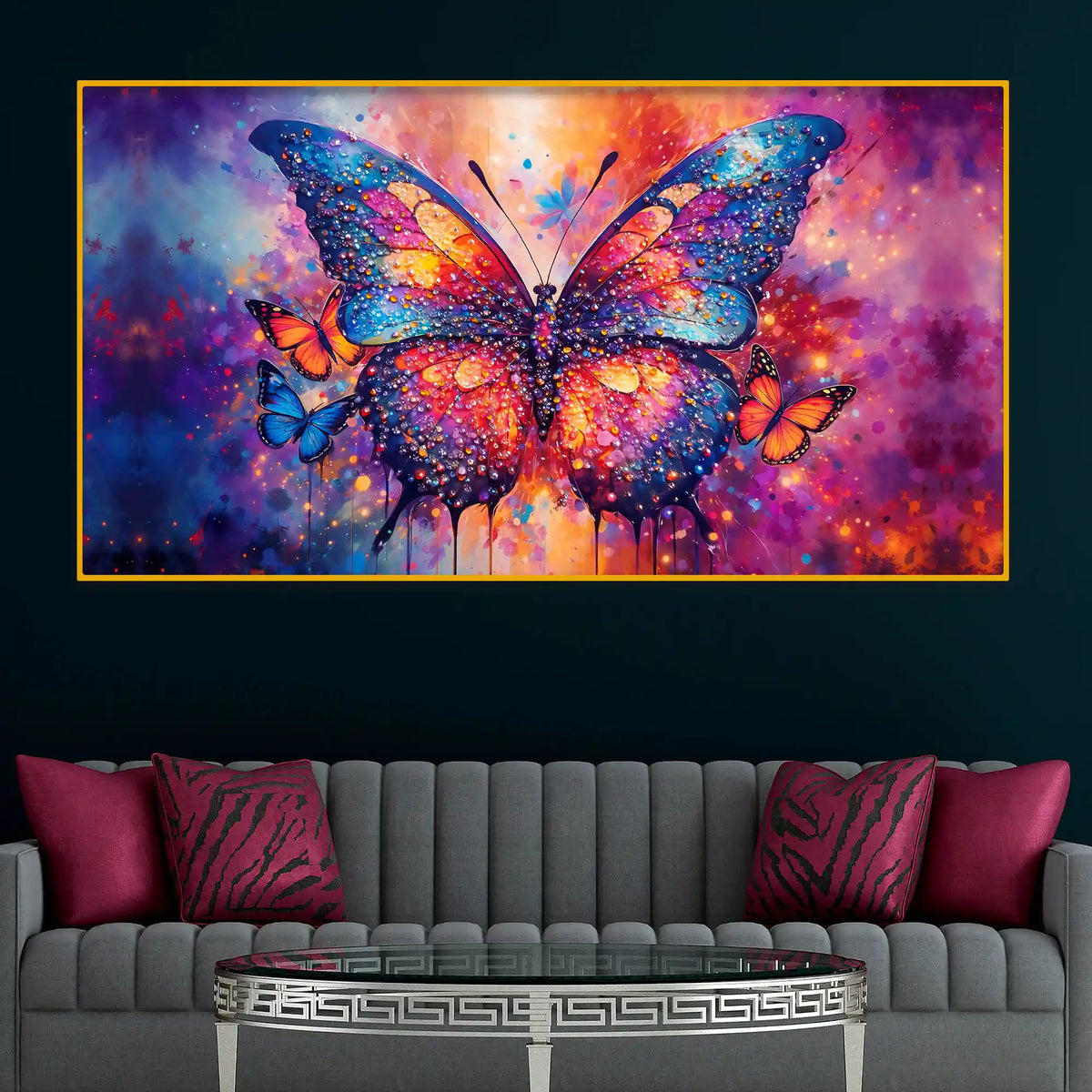 Multicolor Butterfly Crystal Glass Painting for Artistic Wall Décor