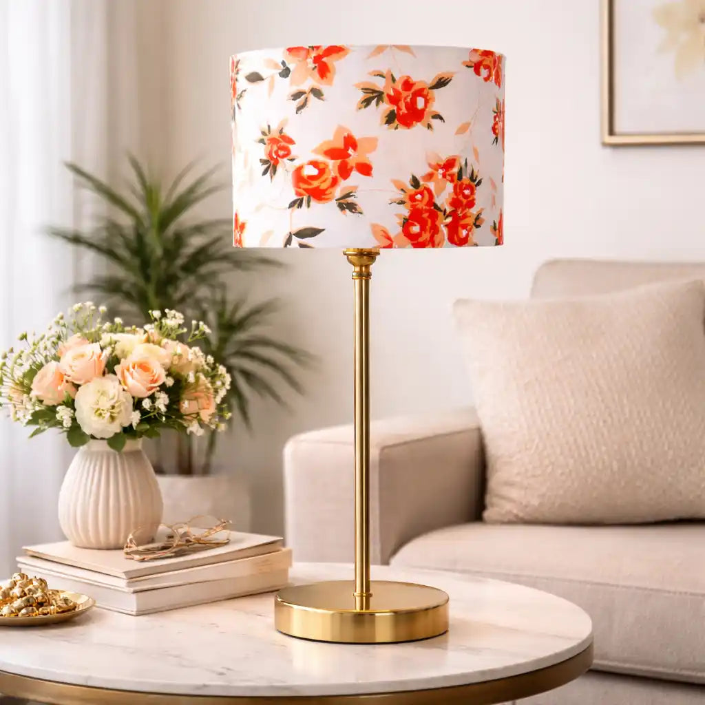Multicolor Solid Traditional Bedside Table Lamp with Golden Finish Base