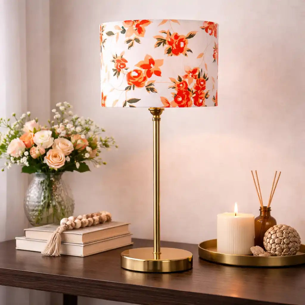 Multicolor Solid Traditional Bedside Table Lamp with Golden Finish Base