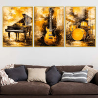 Musical Instruments Floating Acrylic Wall Painting Set of 3