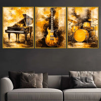 Musical Instruments Floating Acrylic Wall Painting Set of 3