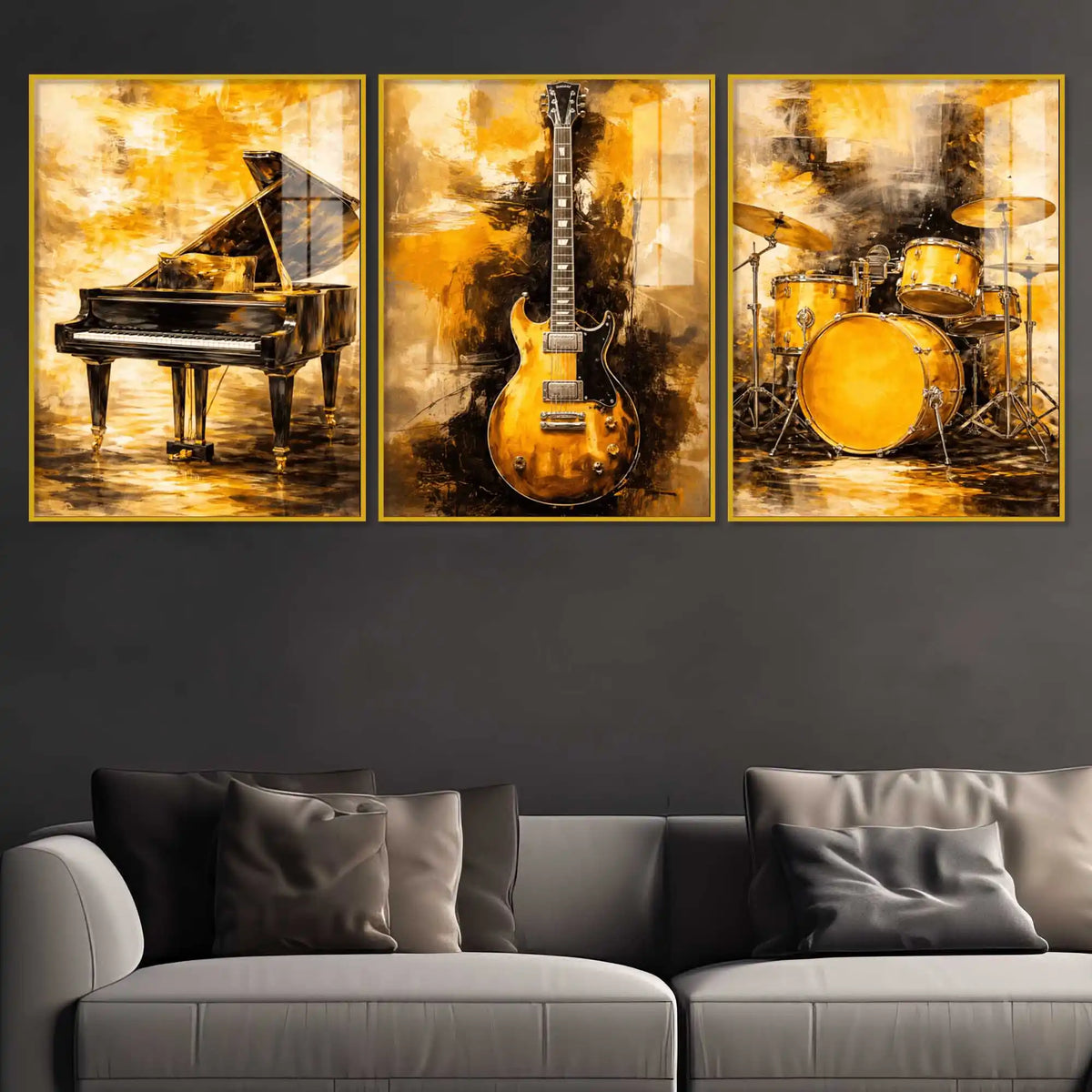 Musical Instruments Floating Acrylic Wall Painting Set of 3