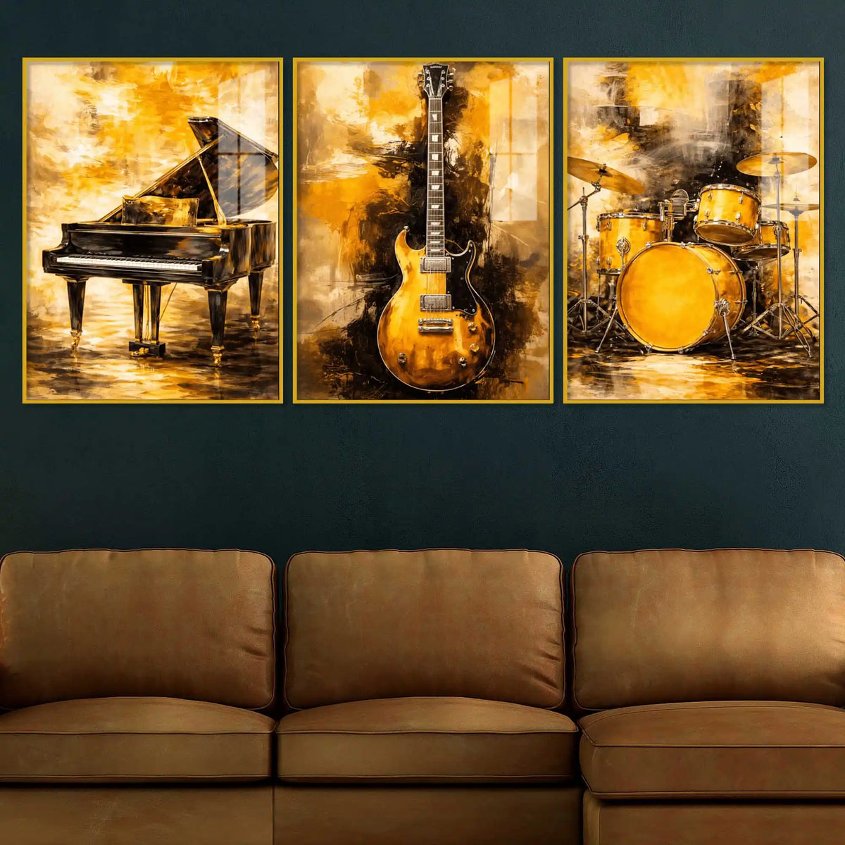 Musical Instruments Floating Acrylic Wall Painting Set of 3