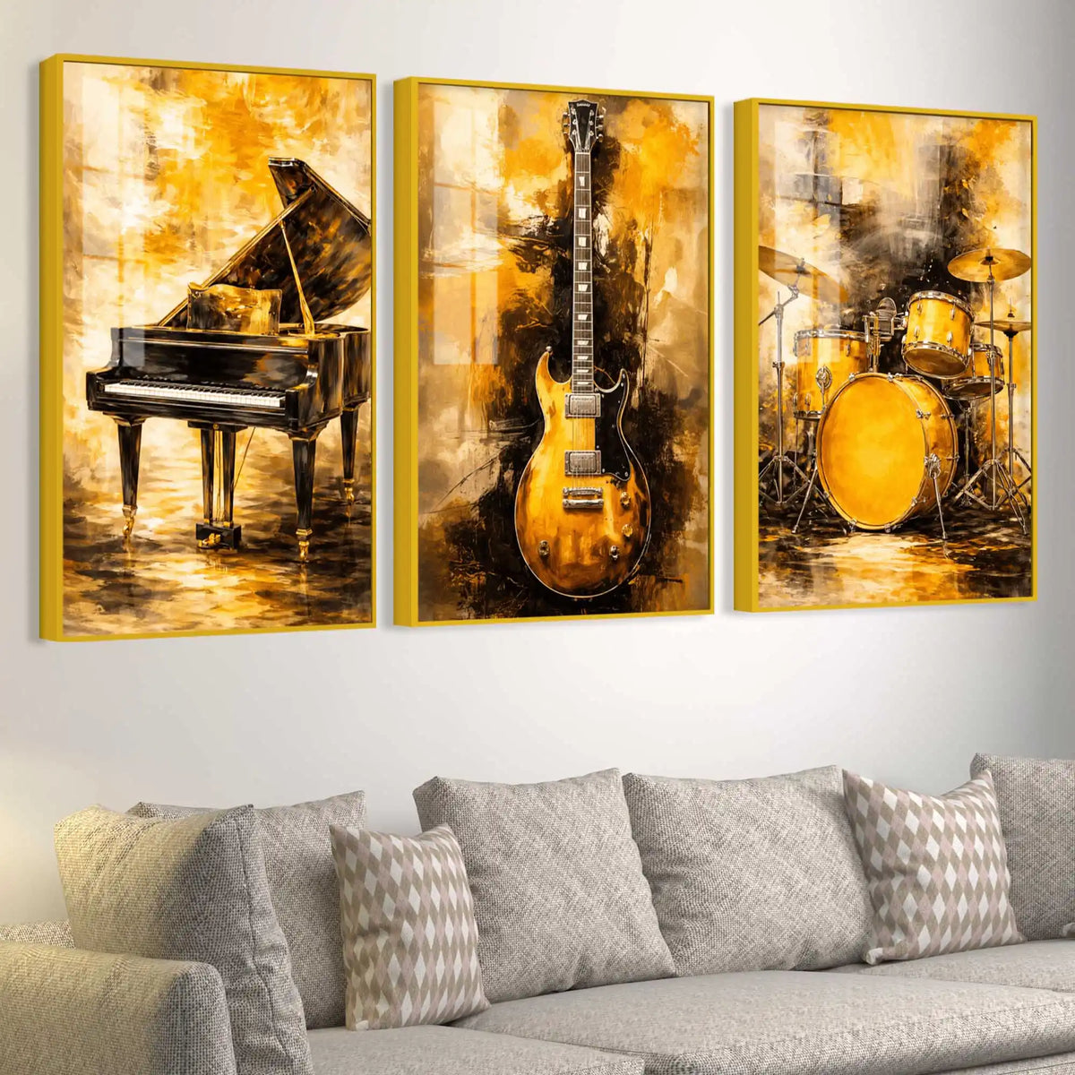 Musical Instruments Floating Acrylic Wall Painting Set of 3
