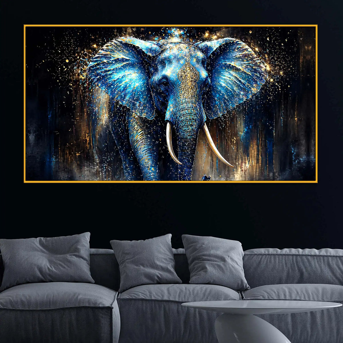 Mystic Blue Elephant Floating Frame Crystal Wall Painting