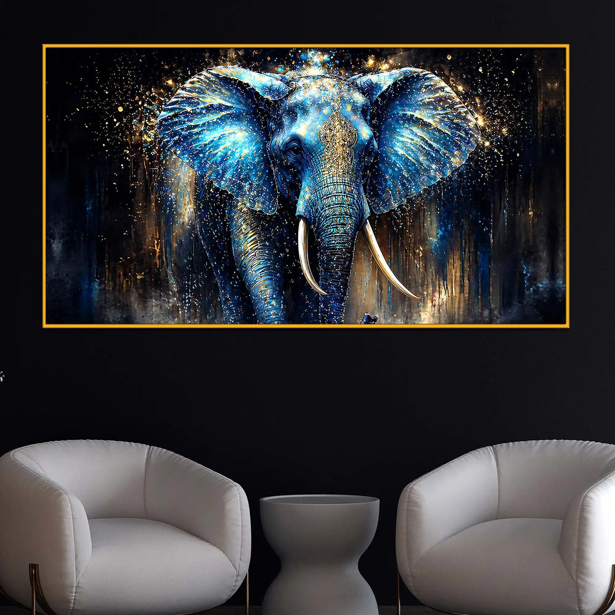 Mystic Blue Elephant Floating Frame Crystal Wall Painting