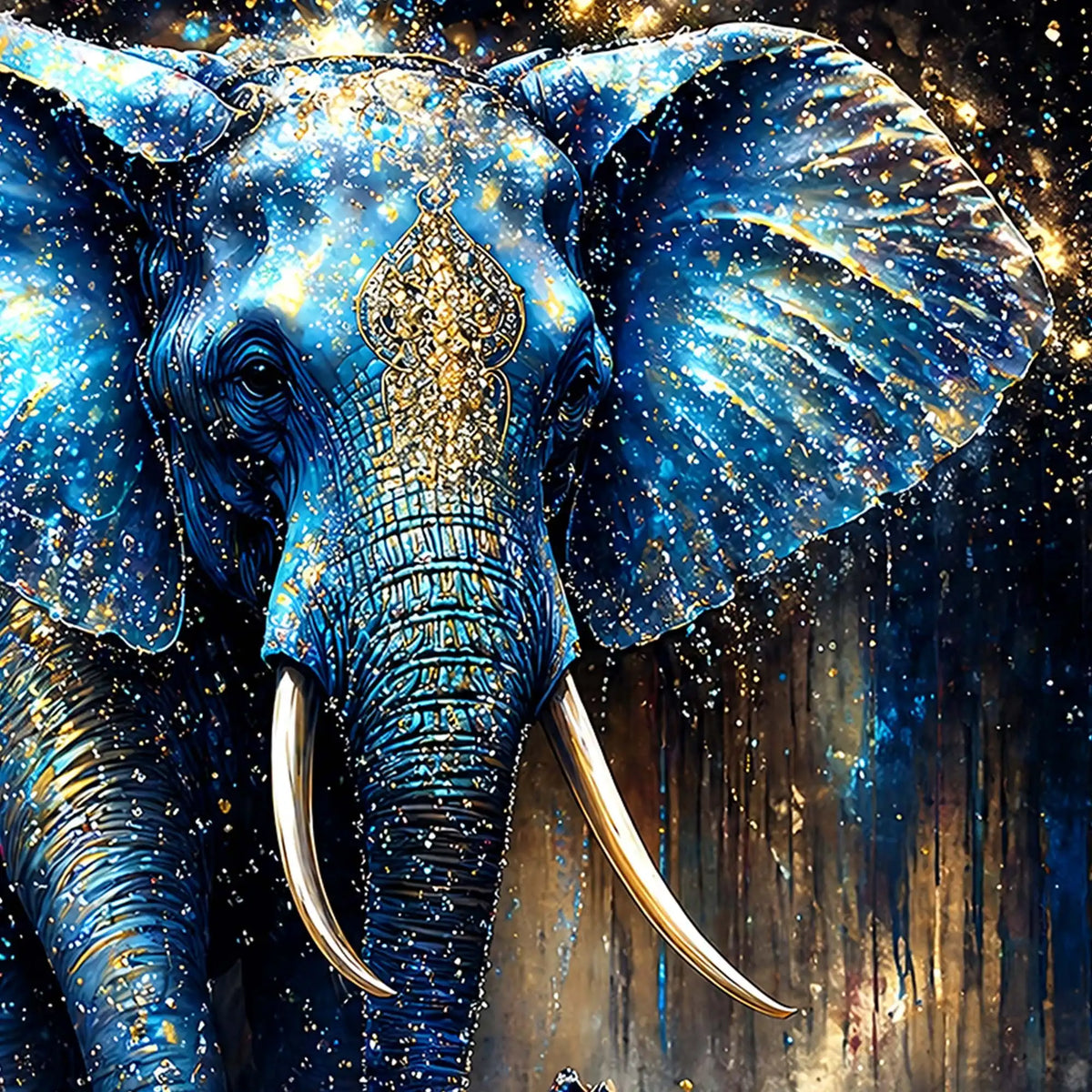 Mystic Blue Elephant Floating Frame Crystal Wall Painting
