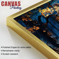 Mystic Blue Forest Golden Autumn Leaves Abstract Canvas Wall Painting