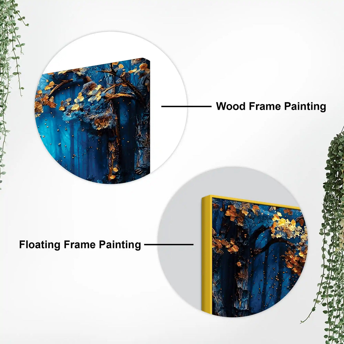 Mystic Blue Forest Golden Autumn Leaves Abstract Canvas Wall Painting