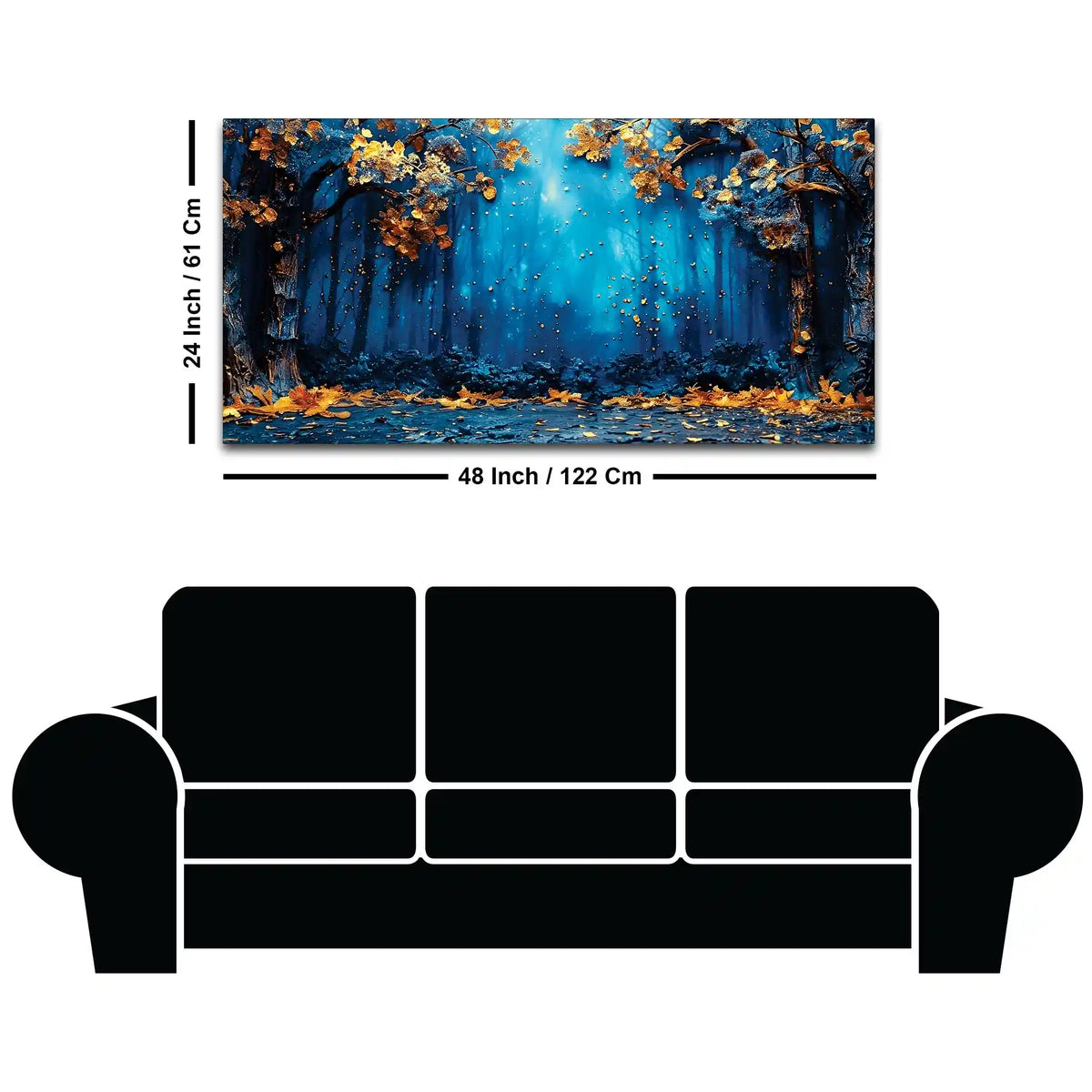 Mystic Blue Forest Golden Autumn Leaves Abstract Canvas Wall Painting