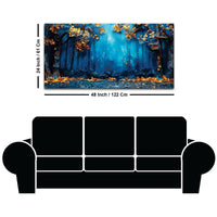 Mystic Blue Forest Golden Autumn Leaves Abstract Canvas Wall Painting