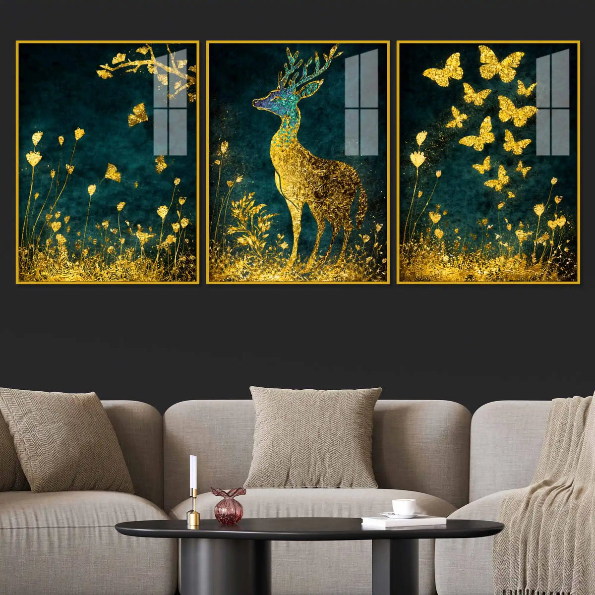 Mystic Forest Harmony Acrylic Floating Frame Wall Painting Set of 3
