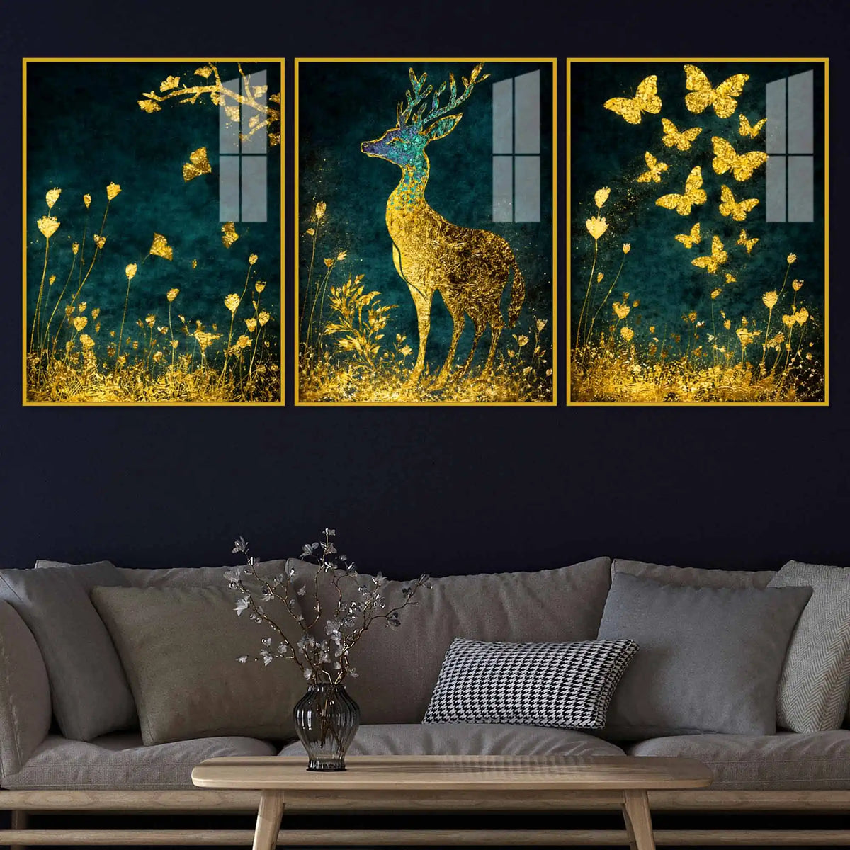 Mystic Forest Harmony Acrylic Floating Frame Wall Painting Set of 3