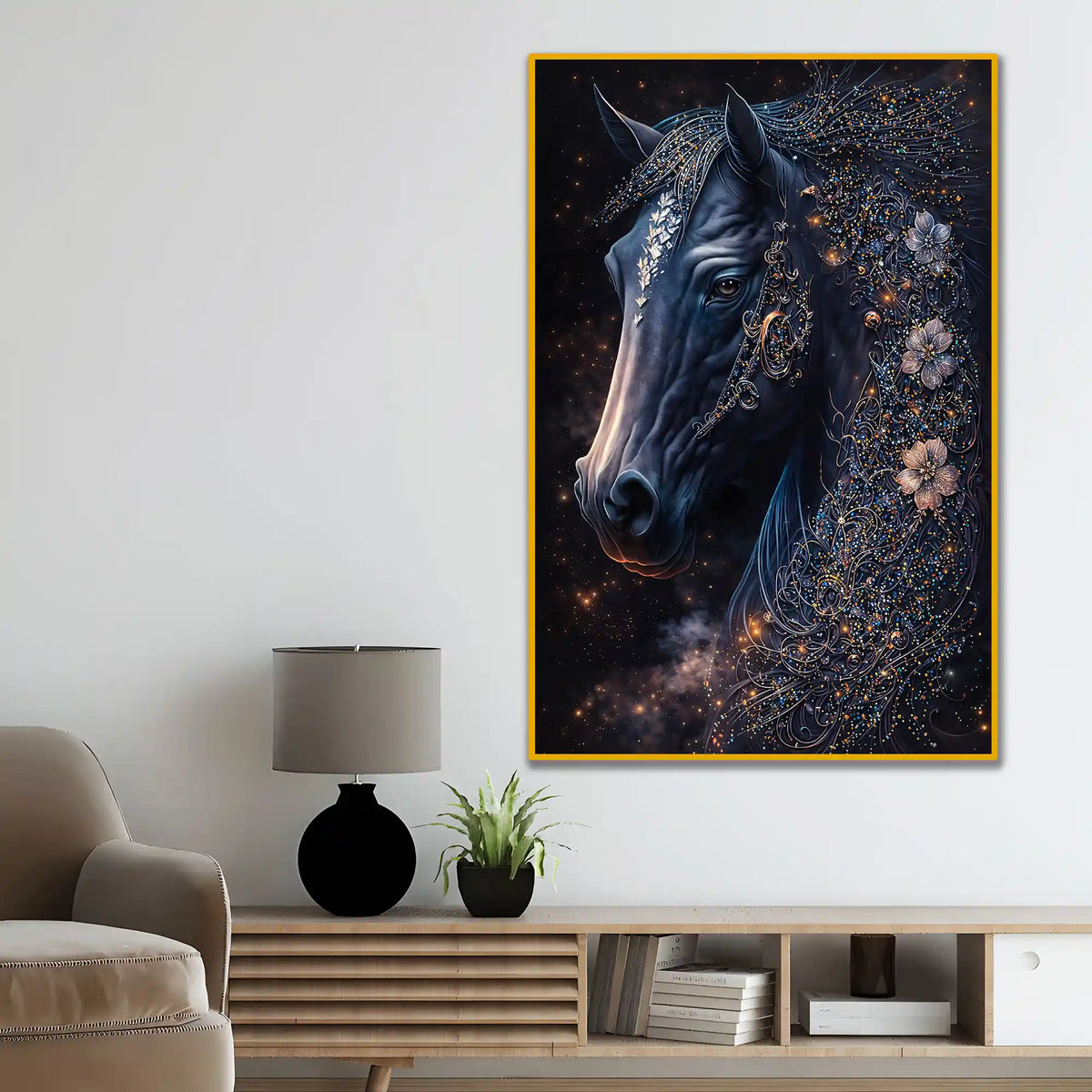 Mystical Horse Wall Art Floating Frame Crystal Wall Painting