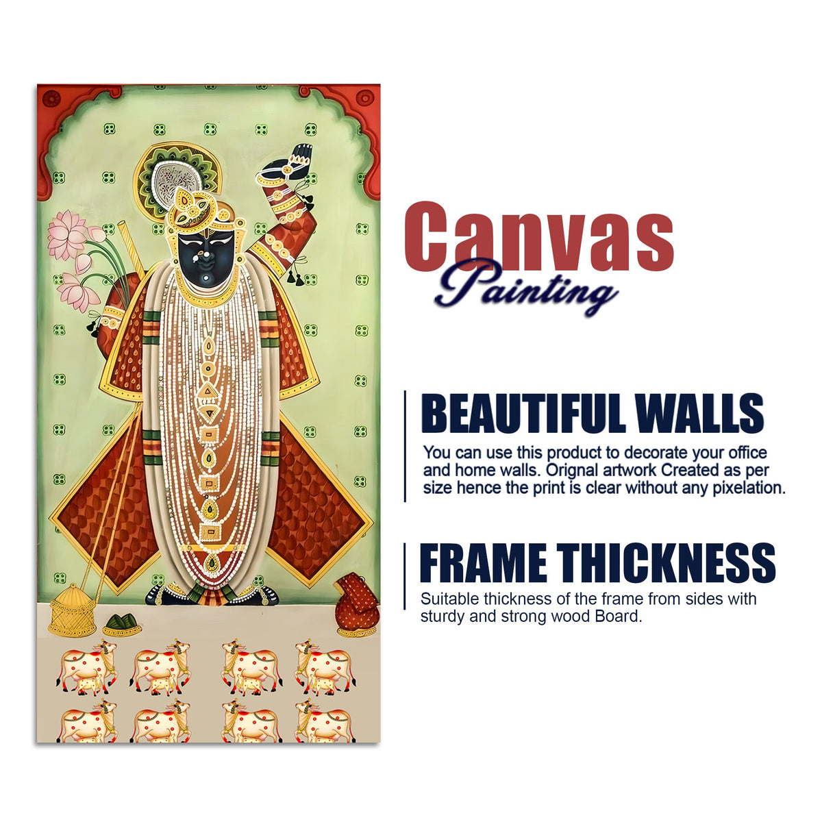 Nathdwara Shrinathji Pichwai Canvas Wall Painting | Indian Religious Wall Décor Art