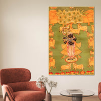 Nathdwara Style Shrinath Ji Cow Leela Canvas Wall Painting