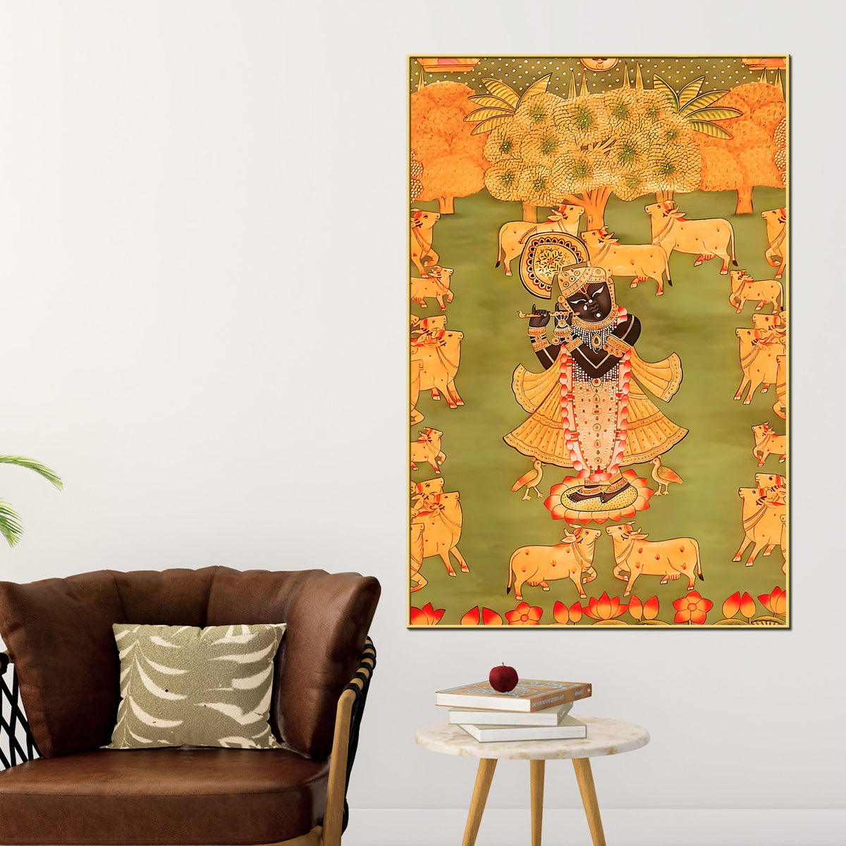 Nathdwara Style Shrinath Ji Cow Leela Canvas Wall Painting