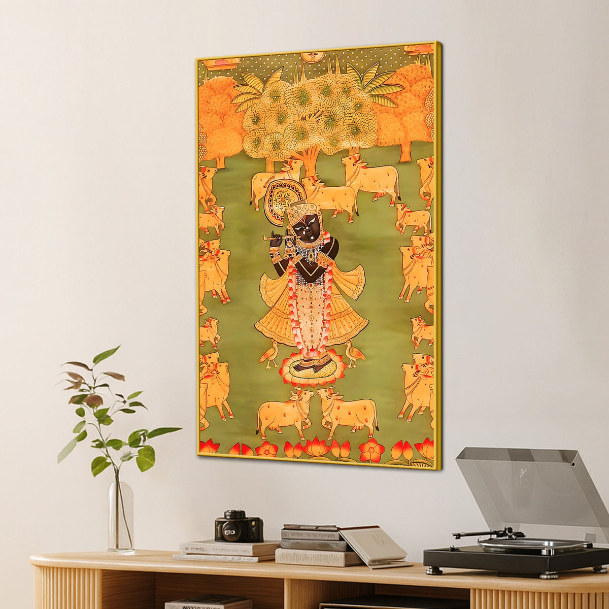 Nathdwara Style Shrinath Ji Cow Leela Canvas Wall Painting