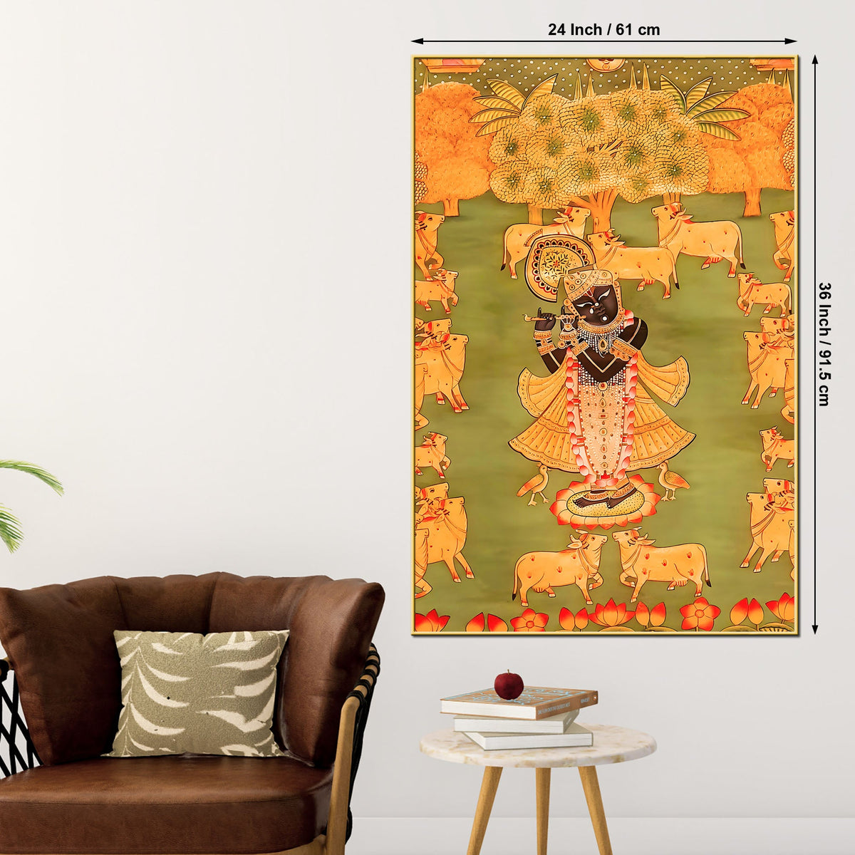 Nathdwara Style Shrinath Ji Cow Leela Canvas Wall Painting