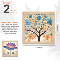 Nature Harmony Elephant, Lotus & Bird Wall Frame Set of Four