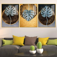 Nature in Gold Acrylic Floating Frame Wall Painting Set of 3