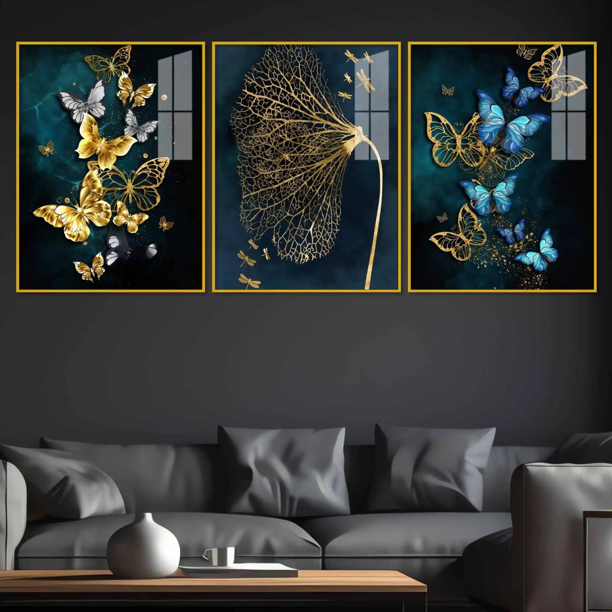 Nature Inspired Butterfly Floating Acrylic Wall Painting Set of 3