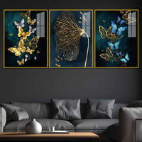 Nature Inspired Butterfly Floating Acrylic Wall Painting Set of 3