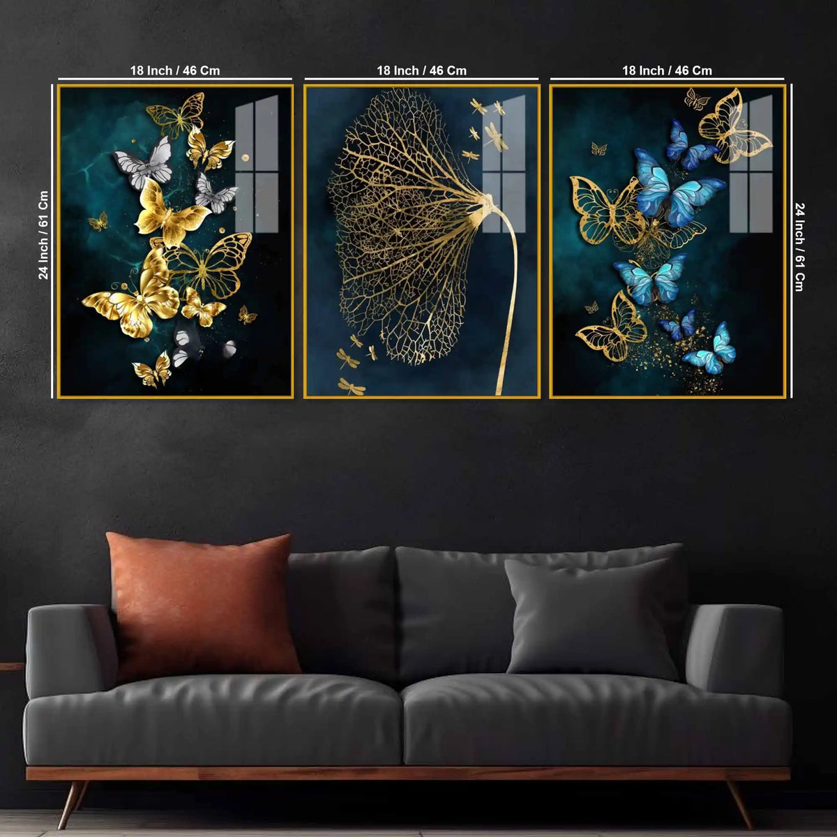 Nature Inspired Butterfly Floating Acrylic Wall Painting Set of 3