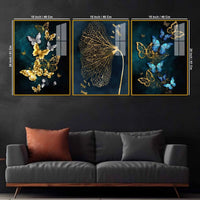 Nature Inspired Butterfly Floating Acrylic Wall Painting Set of 3