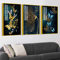 Nature Inspired Butterfly Floating Acrylic Wall Painting Set of 3