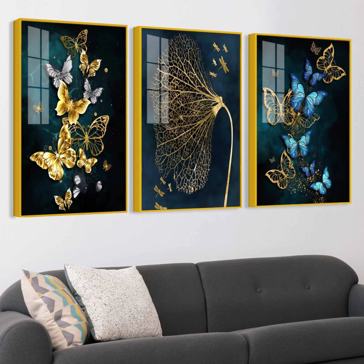 Nature Inspired Butterfly Floating Acrylic Wall Painting Set of 3