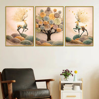 Nature Inspired Deer on Hills & Giant Tree Floating Frame Crystal Wall Painting Set of 3