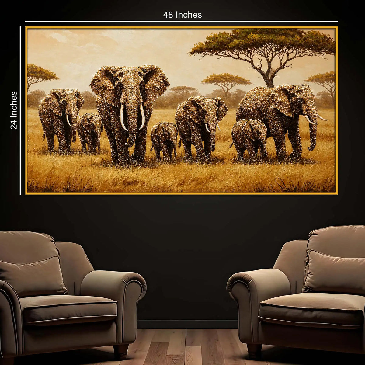 Nature Inspired Elephant Family Floating Frame Crystal Wall Painting