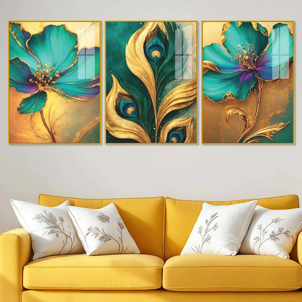 Nature Inspired Floral Acrylic Wall Painting Set of 3
