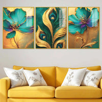 Nature Inspired Floral Acrylic Wall Painting Set of 3