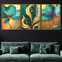 Nature Inspired Floral Acrylic Wall Painting Set of 3