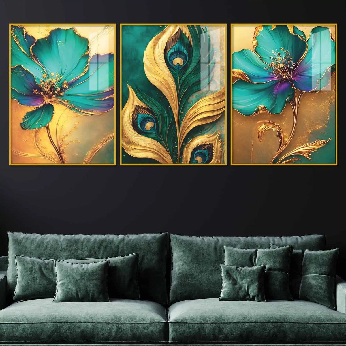 Nature Inspired Floral Acrylic Wall Painting Set of 3