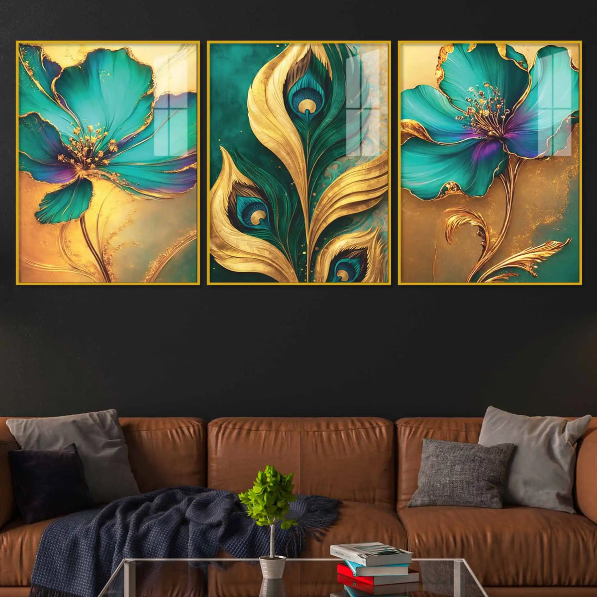 Nature Inspired Floral Acrylic Wall Painting Set of 3