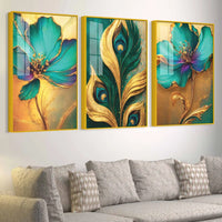 Nature Inspired Floral Acrylic Wall Painting Set of 3