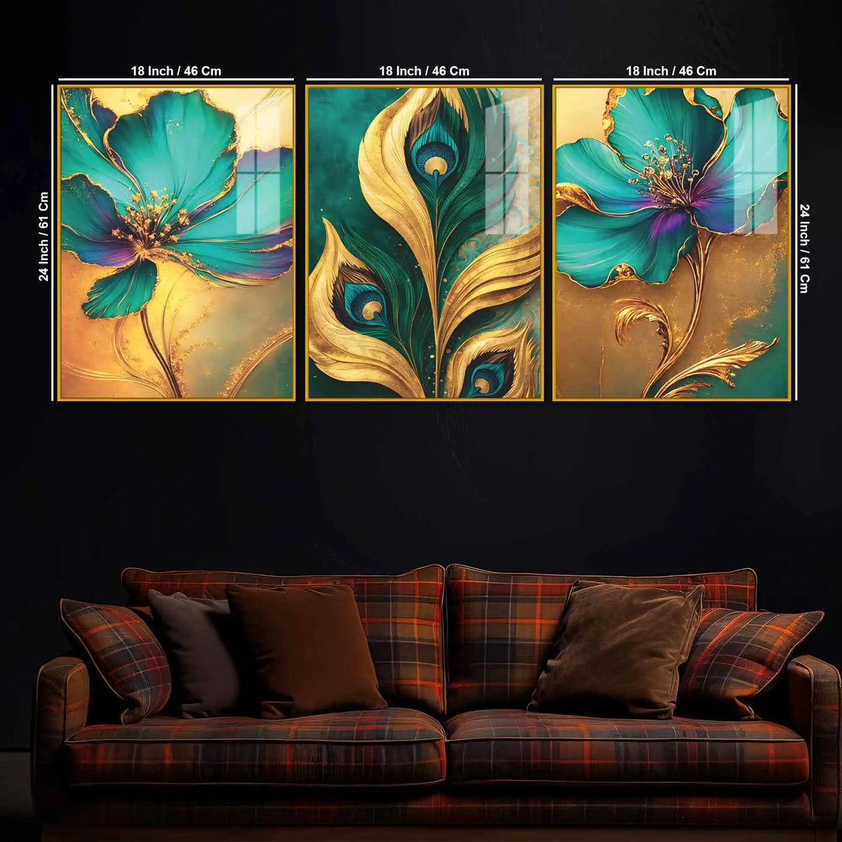 Nature Inspired Floral Acrylic Wall Painting Set of 3