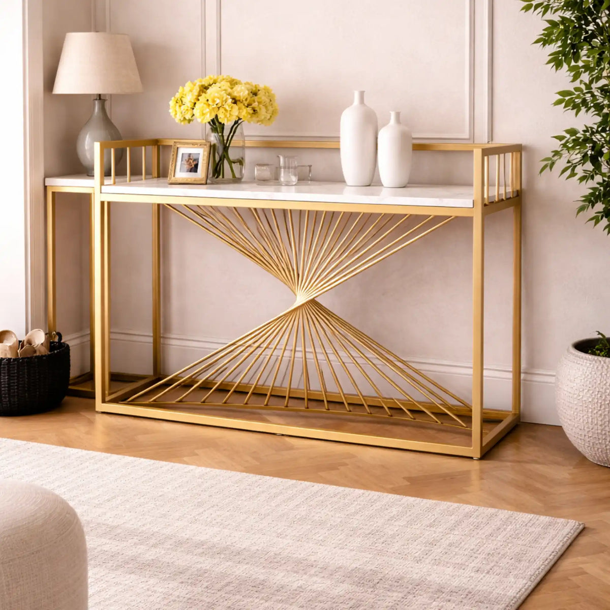 Nordic Premium Golden Artistic Metal Finish Console Table