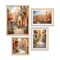 Old Town Street Wall Frame Set of Four